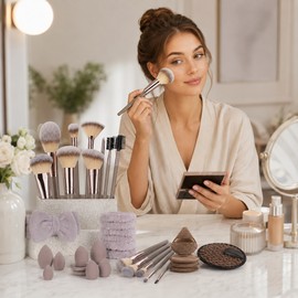 Premium Makeup Brush Set for Face & Eye Application - Soft Fluffy Cosmetic Brushes for Foundation, Blush, Eyeshadow & Contouring