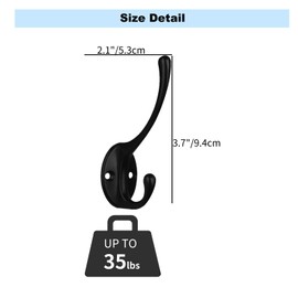 Kruodop 6Pcs Coat Hooks Wall Hooks for Hanging Heavy Duty, Wall Mounted Black Towel Hooks, Metal Single Coat Hanger with Screws Cup Retro for Coats, Handbags, Towels