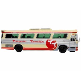 DCD Dina 323 G2 Olimpico Coach Bus Cream Silver with Red Stripes Diecast Toy Motorcoach From "Transportes Tamaulipas Reynosa"