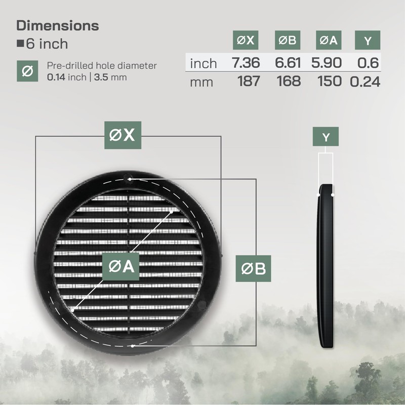 Vent Systems 6" Inch (Opening Dimensions) - Pack of 5