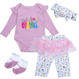 Reborn Doll Clothes 20 Inch Girl Pink Flower for 17-22 Inch Baby Doll Clothes +Headband +Lace-Ed Pants 4 Pieces Set