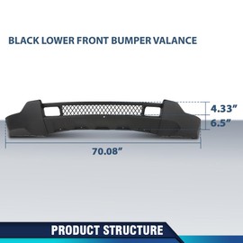 PIT66 Front Bumper Valance Black Lower Compatible with Jeep Grand Cherokee 2011-2013, Fit for Models w/Lower Chrome Trim and w/o Adaptive Cruise