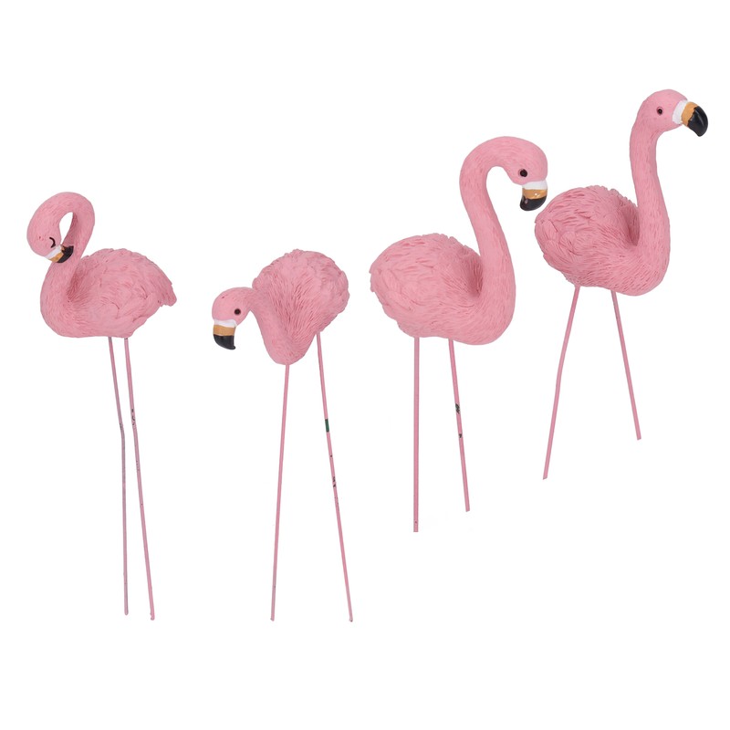 4 Pcs Pink Flamingo Garden Statue Fine Details Stylish Vivid