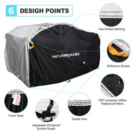 Quad ATV Tarpaulin Neverland Vehicle Cover ATV Protection Cover 190T Reversible Fabric Winterproof Dust Rain UV Protection Black with Silver 210 x 120 x 115 cm