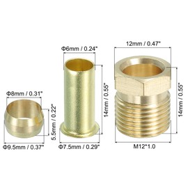 PATIKIL 8mm ID 6mm OD Tube Compression Assortment Kit, 12 Set Brass Compression Sleeve Ferrule & Insert & Nut for Water Oil Air Pipe