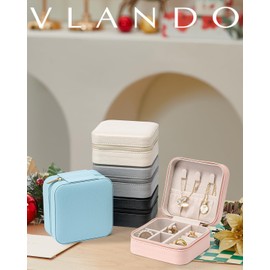 Vlando PU Leather Small Jewelry Travel Organizer, Travel Jewelry Case for Ring, Mini Jewelry Box for Earring, Necklace, Bracelet Milky White