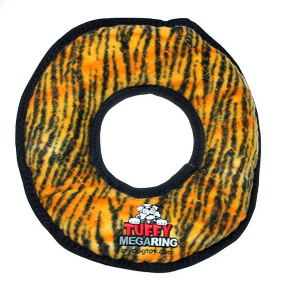TUFFY - World's Tuffest Soft Dog Toy - MEGA Ring - Squeakers -Multiple Layers. Made Durable, Strong & Tough. Interactive Play (Tug, Toss & Fetch). Machine Washable & Floats. (Regular, Tiger)