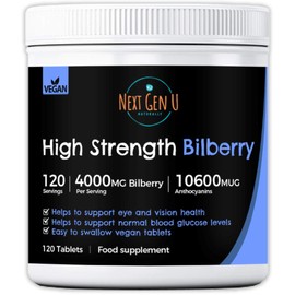 Bilberry Supplement – 120 High Strength Vegan Bilberry Tablets | 4000mg Bilberry Extract per Serving | Helps Support Eye and Vision Health | Blueberry 10600MUG Anthocyanins | No Additives Gluten Free