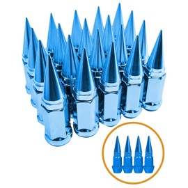 9/16-18 Wheel Spike Lug Nuts, Set of 20 Blue Lug Nut, Cone/Conical Bulge Seat,Closed End Nuts Extended Spike Tuner Wheel Rim Lug Nuts Tire Screw Refit with 4pcs Blue Aluminum Tires Valve Stem