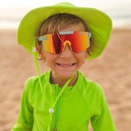 SwimZip Wide Brim Sun Hat | UPF 50+ Protection for Baby, Toddler, and Kids, Neon Lime Green, 0-6 Months