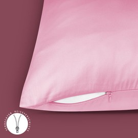 Fittia Set of 2 Satin Cushion Covers, Premium Pillowcase, Hair and Skin Care, Silky with Zip, Pink, 40 x 80 cm