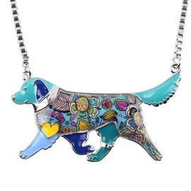 BONSNY Love Pets Enamel Zinc Alloy Golden Retriever Necklace Dog Animal Pendant Women Jewelry 24" (Blue)