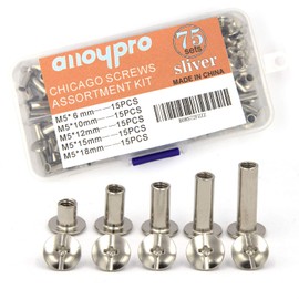 75 Sets Silvery Chicago Binding Screws Assorted Kit Nail Rivet Chicago Button DIY Leather Decoration Bookbinding Slotted Cross Head Nail （5×6/10/12/15/18mm-15pcs）