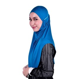 MuLanLegend Mask Hijab | Handmade One Piece Scarf | Sewn Face Mask With Adjustable String | All in One [SIZE: L] (Bright Blue)