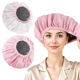 2 PCS Double Layer Hair Processing Caps, Reusable Adjustable Deep Conditioning Cap for Home Salon Use Hair Dyeing and Hot Oil Care(Pink Series)