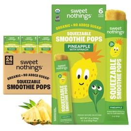 Sweet Nothings, Pineapple, USDA Organic Kids' Squeezable Fruit Smoothie Popsicle Pops, Value Pack of 24 - Dye-Free, No Added Sugar, Dairy-Free, Vegan, Organic Fruit and Veggie Pops, Freeze & Enjoy