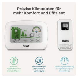 MEBUS Radio Controlled Weather Station with Outdoor Sensor, Thermometer/Hygrometer (Indoor/Outdoor), Feel-Good Indicator Rated Indoor Climate, Min/Max Function, Display Lighting, Colour: Black, Model: