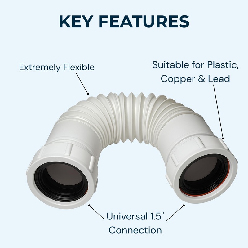 Hulthor 40mm Flexible Waste Pipe Connector, Universal Compression Fitting for
