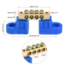 sourcing map Terminals Earth Rail Screw Block Barrier Brass 4 Positions for Electrical Distribution Blue
