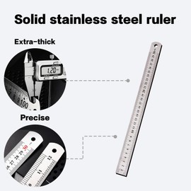 Heavy Duty Stainless Steel Ruler Set - 12 Inch (30 CM) & 6 Inch (15 CM) Metal Rulers - Precision Measurement Tools for School, Office, Engineering - Durable, Non-Bendable with Conversion Table