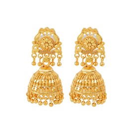 Efulgenz Gold Tone Indian Jewelry for Women Dubai Style Earrings Indian Gold Tone Jhumka Jhumki Earring Set Indian Bridal Jewelry for Wedding Bollywood Fashion Jewelry