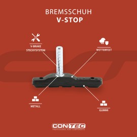 CONTEC Brake Shoe V-Stop, V-Brakes Medium Compound, Medium Hard Rubber Compound, Minimal Wear, DIN Approved, Asymmetrical, 70mm Plug, Pair