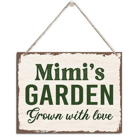 Mimi's Garden Sign - Rustic Hanging Wood Plaque, Mother's Day & Birthday Gift Idea, Farmhouse Decor for Home, Garden, Yard, Balcony