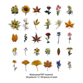 ZMLSED Botanical Stickers,60 PCS Vintage Mini Aesthetic Stickers for Scrapbooking, Cottagecore Fall Defoliation Themed Decals Waterproof Vinyl Stickers for Bullet Junk Journal Planner Laptop