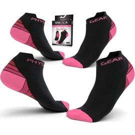 Physix Gear Plantar Fasciitis Compression Socks for Women & Men, Ankle Compression Socks, Arch Support Socks, Compression Foot Socks, Running Compression Socks, Travel Socks, Socks, Black/Pink, S/M