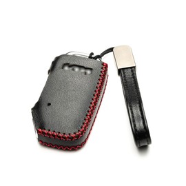 Vitodeco Genuine Leather Smart Key Fob Case Cover Protector Compatible with KIA Soul, Seltos, Sportage, NIRO, Sorento, Telluride, Rio, Forte, K5 (2022-2026 Models) - New Emblem - 4-Button, Black/Red