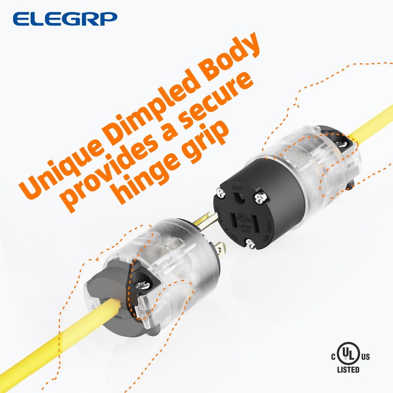 ELEGRP Lighted Straight Blade Connectors, 15 Amp 125 Volt NEMA