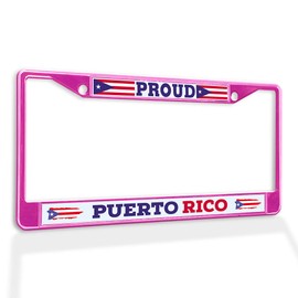 Fastasticdeals Metal Insert License Plate Frame Proud Puerto Rico Flag Boricua Weatherproof Car Accessories Hot Pink 2 Holes Solid Insert