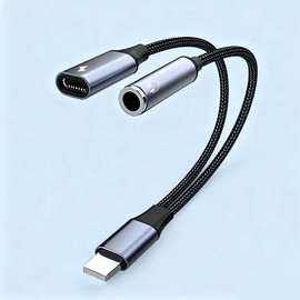 Lighting to 3.5mm Headphone and Charger Adapter, [MFi Certified] 2 in 1 Lighting Splitter Audio and Charge Support Music Control, Phone Headphone Adapter for Phone14/13/12/11/XS/XR (Silver)