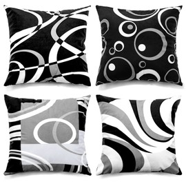 Black and White Throw Pillow Covers 20x20 Inches Set of 4 Decor Decorative Throw Pillow Cover Grey Abstract Modern Geometric Square Cushion Cases for Sofa Bed Couch
