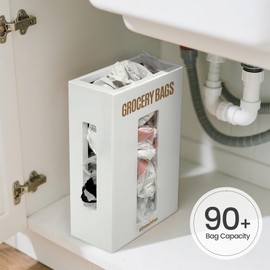 Libreshine Extra Large White Bamboo Grocery Bag Holder for Plastic Bags, Under Sink Cabinet or Wall Mounted Organizer, Space-Saving Bag Dispenser for Kitchen, Pantry, Laundry Room, Garage