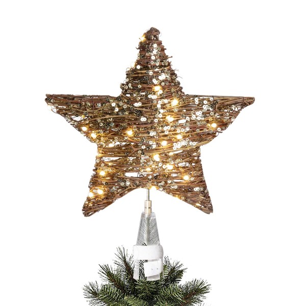 EAMBRITE 13.375” 40LT Christmas Rattan Tree Topper Indoor Rattan Natural