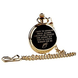 Signed Hunter S. Thompson H S Thompson 24 Carat Gold Plated Pocket Watch and Keyring Keychain Luxury Wood Case