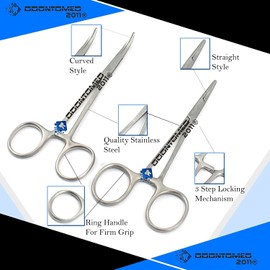 OdontoMed2011 5" Straight + 5" Curved HEMOSTAT Forceps Locking Clamps - Stainless Steel Ideal for EMT, Firefighter, Dental, Hobby, Fishing, Electronics, Pruning, Taxidermy (Silver)