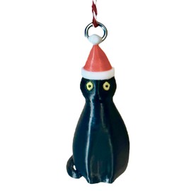 Soetta Santa Cat Christmas Tree Ornament - Made in USA - Miniature Black Cat with Santa Hat and Holiday Hanging String (Dark Blue Santa Cat)