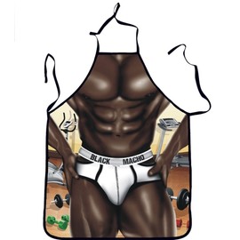 Grembiule da cucina umoristico uomo sexy slip Muscle Black Macho – Cucina regalo divertente Natale – 068