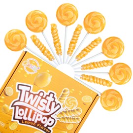 Yellow Twisty Lollipop, Swirl Lollipop, Yellow Twist and Swirl Lollipops, Candy Individually Wrapped Bulk,Kid's Suckers Candy for Birthday Party, Lemon Flavor 36 Pack