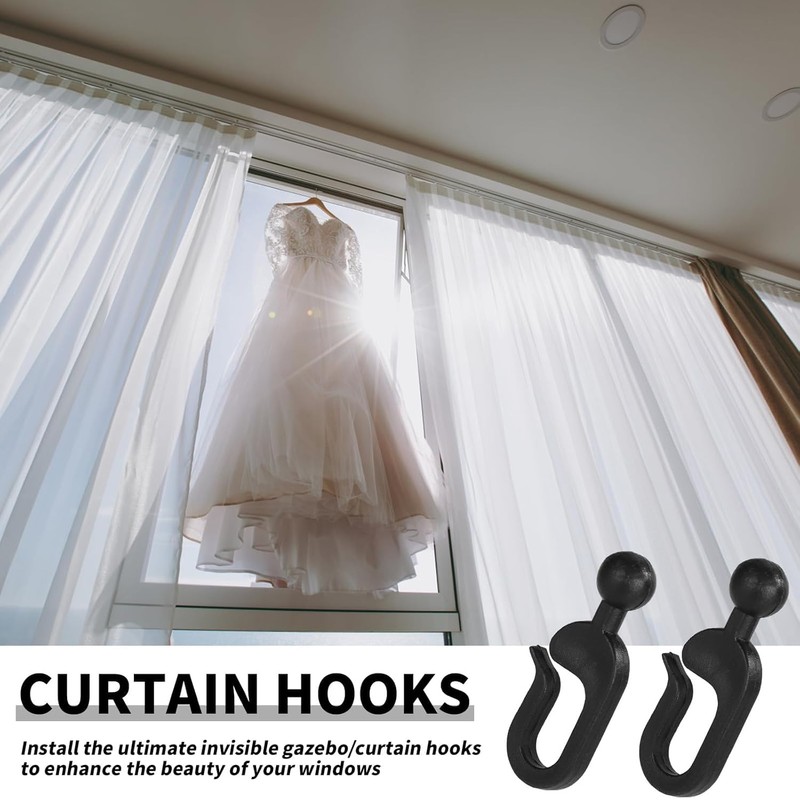 Yeanifeana Plastic Hooks for Gazebo Curtains, Mosquito Netting Black Plastic