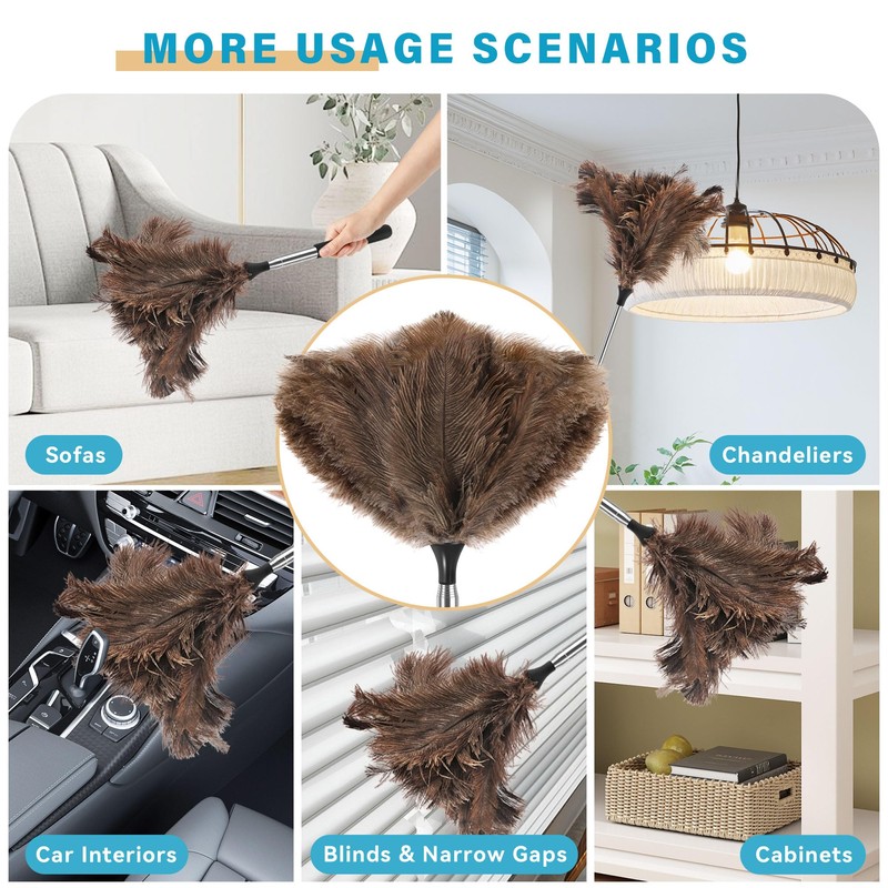 SYCEES Extendable Ostrich Feather Duster with Stainless Steel Handle