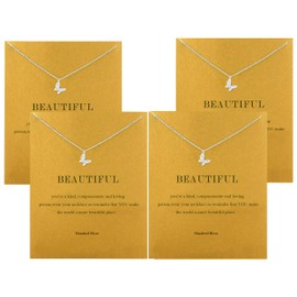 Collar de trébol de la amistad del río Hundred con elefante de buena suerte y unicornio, con tarjeta de mensaje y tarjeta de regalo (paquete de 4)