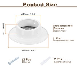 uxcell Stainless Steel Air Vents, 3 Inch Louvered Grille Cover Round Soffit Flat Ducting Air Vent Built-in Fly Screen Mesh with Screws for Bathroom Attic Ventilation, White