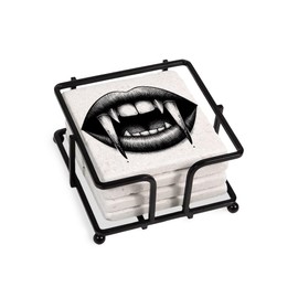 CafePress Vampire Bite Tumbled Stone - Set of 4 Coasters Set of 4 w/holder