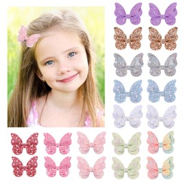 Glitter Butterfly Hair Clips 20PCS, Christmas Sequins Bow Hair Clips for Girls Large 2.7 Inch Sparkle Bow Hair Clips Infant Hair Bows Barrettes Hair Clips Accessories for Baby Girls Newborns Toddler Teens Kids In Pairs