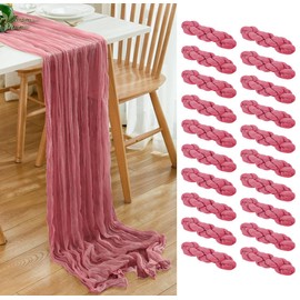 20 Pack Dusty Rose Cheesecloth Table Runner 17x108 Inch Boho Wrinkled Sheer Gauze Cheese Cloth Table Runner Bulk Romantic Decor for Wedding, Bridal Shower, Birthday Party