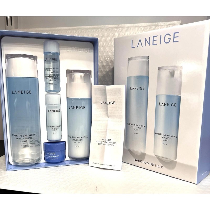 Laneige Essential Balancing Set Light 5pcs: Emulsion,Skin Refiner,Water Mask NIB