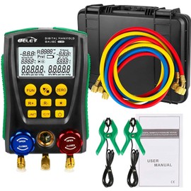 BELEY Digital Manifold HVAC Gauge Set,93 Refrigerants Dual Pressure&Temp Test with Temperature Clips and Hoses Vacuum AC Gauges for R1234YF R134A R404A R410A R32 R744（CO₂）